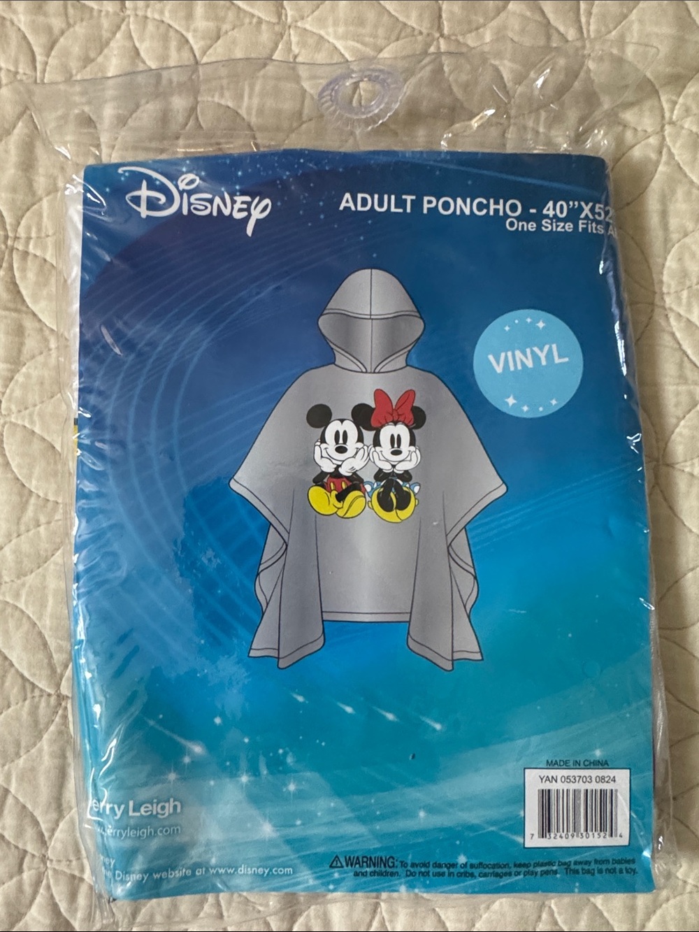 Disney Gray Vinyl Adult Poncho with Mickey & Minnie Artwork-8 quantity.